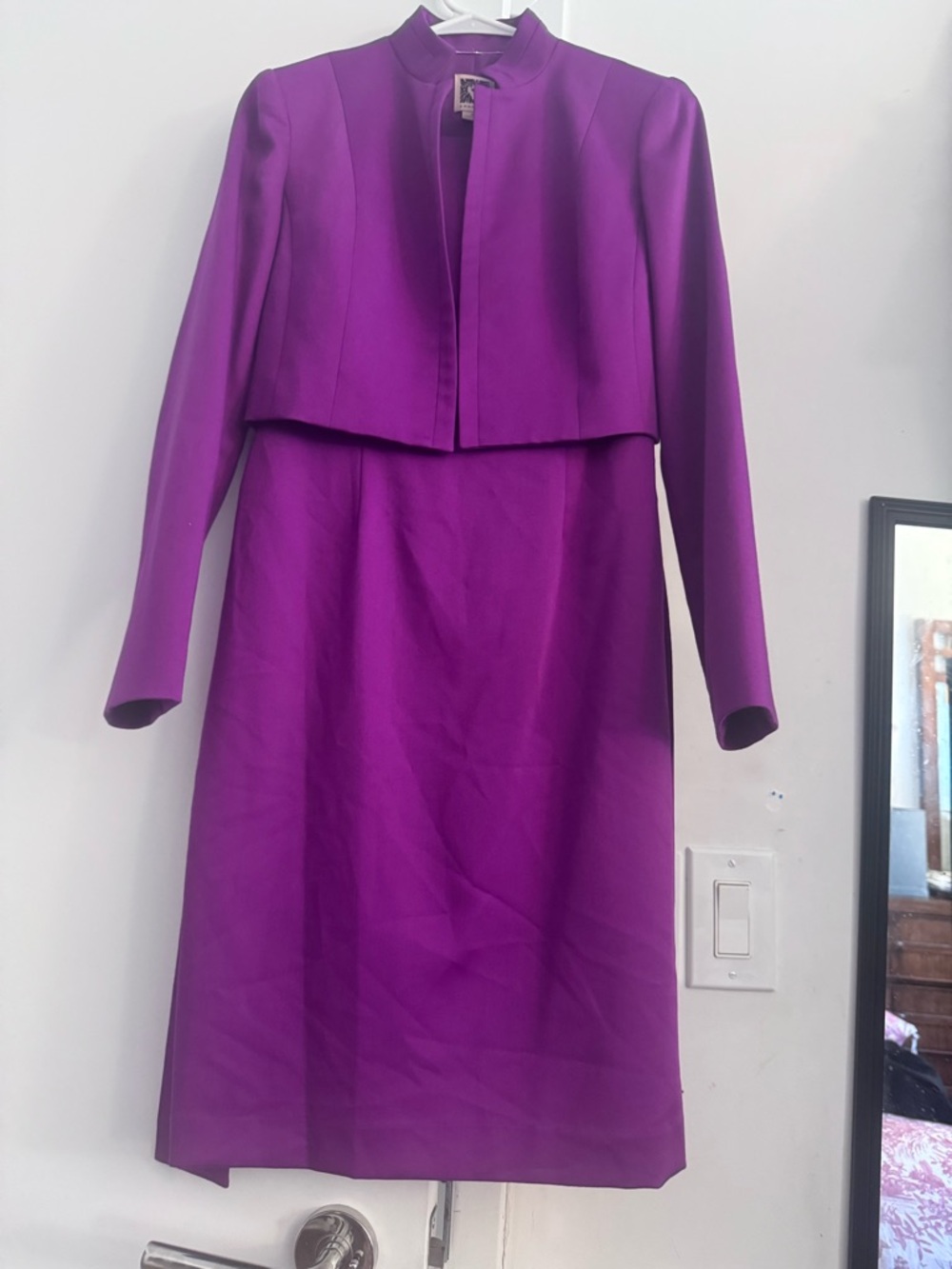 Purple   Anne Klein 2PC Dress Set Suit Womens Career Long Sleeve Suit Cropped
